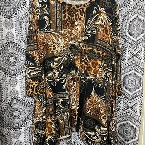 Women's Black and Brown Animal Print Long Sleeve Top